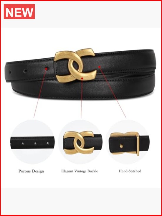 Leather Belt with Gold Buckle, Adjustable for Jeans and Dresses main image 5